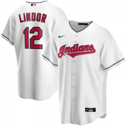 Men's Cleveland Indians Francisco Lindor #12 Nike White Home 2020 Jersey