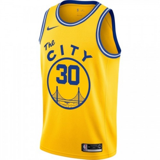 Men's Golden State Warriors Curry #30 Yellow Classics Finished Swingman Jersey -City Classic Edition